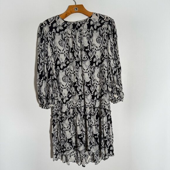 See By Chloe Black White Puff Sleeve Mini Dress Long Sleeve Patterned 38 - Picture 1 of 13